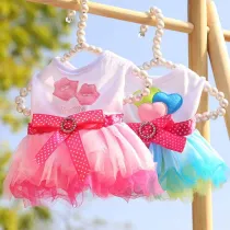 Pet Dog Cloth Bowknot Mesh Tutu Dress Puppy Suit