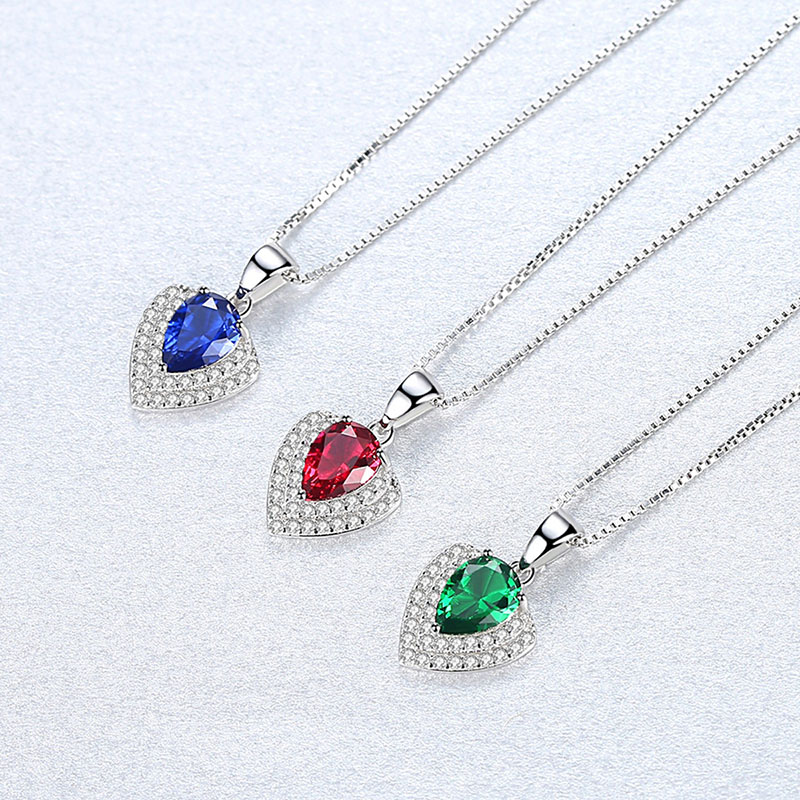 Sterling Silver Pear Cut Zirconia Emerald Pendant Necklace