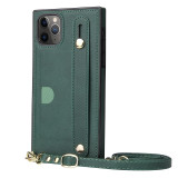 Pure Color Leather Drop Proof Phone Case for iPhone13 12 11 Pro Max with Crossbody Lanyard and Wristband