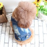 Pet Dog Cloth Deim Ripped Vest Puppy Cloth