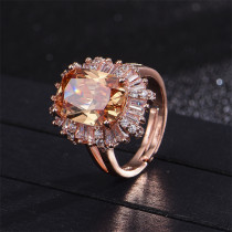 Champagne Zircon Rectangular Fashion Jewelry Inlaid Diamond Adjustable Size Women Ring