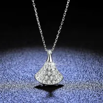 Sterling Silver White Gold Leave Zirconia Diamond Pendant Necklace