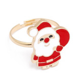 10PCS Oil Drop Christmas Elk Tree Snowflake Sock Rings Adjustable Size Gold Plated Xmas Santa Claus Rings