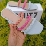 Square Head Colorful Strap Flat Heel Women Beach Slides Sandal Slipper
