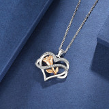 Sterling Silver Heart Rose Zirconia Diamonds Pendant Necklace