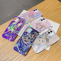 Colorful Laser Flash Powder Drop Proof Phone Case for iPhone13 12 11 Pro Max with Ring Buckle Bracket