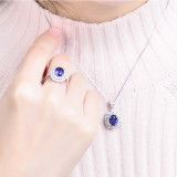 Sapphire Petal Pendant Chain Jewelry Necklaces Women Rings Jewelry Sets