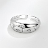 Silver Zircon Stars Moon Fashion Jewelry Inlaid Diamond Adjustable Size Women Ring