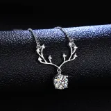 Sterling Silver Round Cut Moissanite Diamond Antlers Pendant Necklace