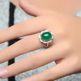 Green Zircon Flowers Jewelry Hollow Inlaid Diamond Adjustable Size Women Ring