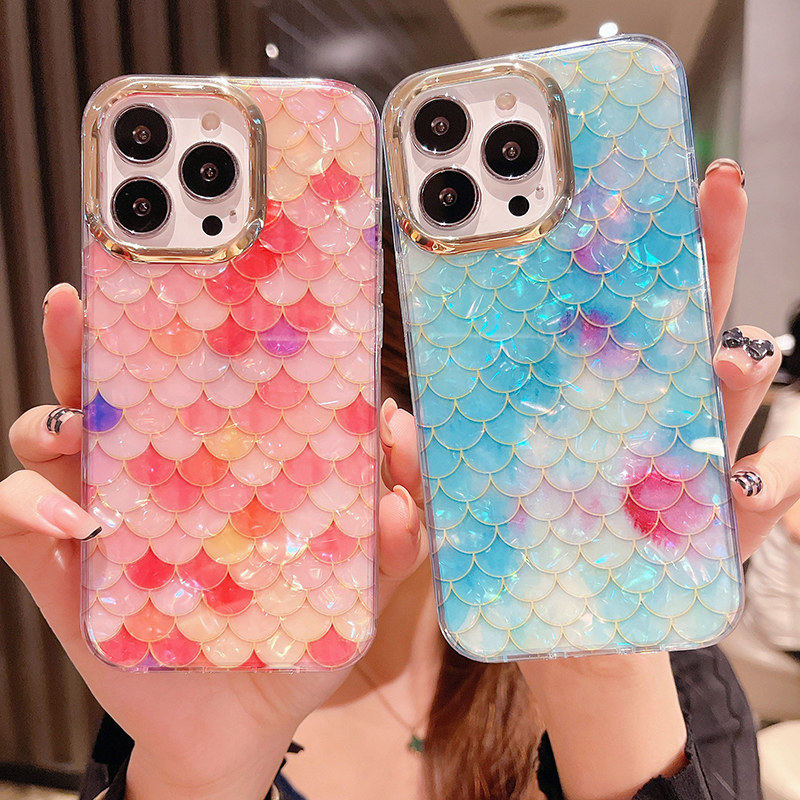 Electroplate Fish Scale Pattern Drop Proof Phone Case for iPhone13 12 11 Pro Max