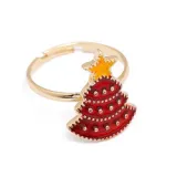 10PCS Oil Drop Christmas Elk Tree Snowflake Sock Rings Adjustable Size Gold Plated Xmas Santa Claus Rings