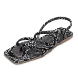 Women Square Toe Cross Strap Python Flat Sandal Slipper
