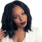 Women Synthetic Short Wavy Curls Hair Wig Black Middle Parting Full Wig