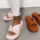 Women Platform Bow Tie Solid Color Flip-Flops Leisure Sandalias