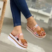 Women Bow Tie Flower Strap Platform Casual Slipper