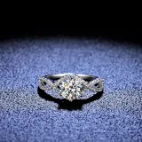Sterling Silver Pave Moissanite Solitaire Hallow Out Round Cut Sparking Diamonds Rings