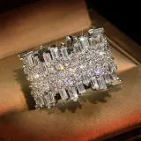 Silver Fashion Jewelry Hollow Out Irregular Inlaid Diamond Women Ring