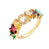 Golden Zircon 26 English Letters Fashion Jewelry Inlaid Diamond Adjustable Size Women Ring