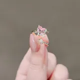 Exquisite Lovely Pink Crystal Love Open Ring Fashion Zircon Tiny Heart Ring