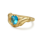 Light Luxury Hands Love Copper Gold Plated Zircon Simple Ring Woman