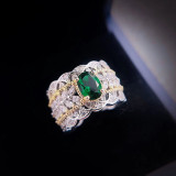18K White Gold Rose Gold Hollow Out Pave Diamonds Emerald Cut Gemstone Vintage Rings