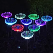 Solar Cell Outdoor Lighting Changeable Optic Fiber Jellyfish Aquarium Solar Powered Led Panel Ground Plug Post Light