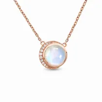 18K White Gold Round Cut Moonstone Pendant Necklace