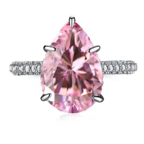 Sterling Silver Pear Cut Semi Paved Solitaire Ruby Rings