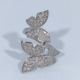 Silver Zircon Butterfly Fashion Jewelry Inlaid Diamond Adjustable Size Women Ring