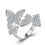 Silver Zircon Butterfly Fashion Jewelry Inlaid Diamond Adjustable Size Women Ring