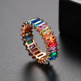 Hip-hop Sense Copper Inlaid Color Zircon Real Gold Electroplating Ring Women