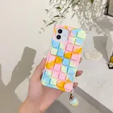 Macarone Keyboard Decompression Silicone Drop Proof Phone Case for iPhone13 12 11 Pro Max with Mouse Pendant