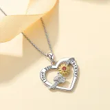 Sterling Silver Heart Sunflower Moissanite Diamonds Pendant Necklace