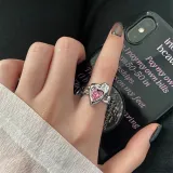 Pink Crystal Irregular Heart Creative Opal Broken Heart Rings For Women Geometric Zircon Open Ring Vintage Jewelry