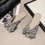 Women Boho Bohemia Flower Bow Tie Closed Toe Leisure Beach Sandalias