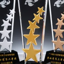 Gold Silver And Bronze Crystal Trophy With Five Little Stars
