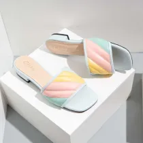Women Square Toe Stitching Strap Flat Sandal Slipper