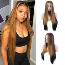 Women Long Synthetic Lace Front Straight Wigs Gradient Hair Wigs Middle Parting Wig