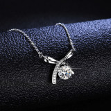 18K White Gold Sterling Silver Round Cut Moissanite Diamond Bowknot Pendant Necklace