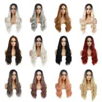 Women Long Wavy Hair Wigs Middle Parting Curly Wig