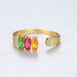 14K Rose Gold Radiant Cut Gemstone Adjustable Rings