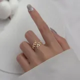 Silver Zircon Leaves Fashion Jewelry Inlaid Diamond Adjustable Size Women Ring