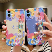 Printed Smile 3D Heart Frame Drop Proof Phone Case for iPhone13 12 11 Pro Max with Smiling Face Wristband