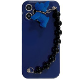 Pure Color Navy Drop Proof Phone Case for iPhone13 12 11 Pro Max with Blue Bulldog Chain Wristband
