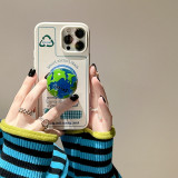 Printed Keep Earth Green Slogan Drop Proof Phone Case for iPhone13 12 11 Pro Max with Creative Earth Bracket