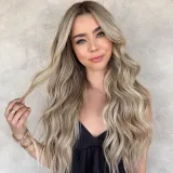 Women Synthetic Long Gradient Golden Wigs Wavy With Middle Parting Curly Wig