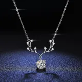 Sterling Silver Round Cut Moissanite Diamond Antlers Pendant Necklace