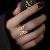 Silver Zircon Butterfly Jewelry Inlaid Diamond Adjustable Size Women Ring