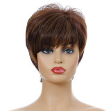 Women Brown Synthetic Pretty Short Curly Hair Bang Wigs
